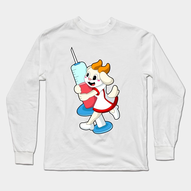 Goat as Nurse at Vaccination with Syringe Long Sleeve T-Shirt by Markus Schnabel